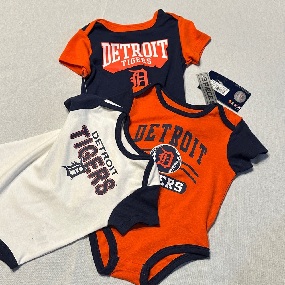 NWT, Detroit Tigers Set of 3, Onsies, 12 Month